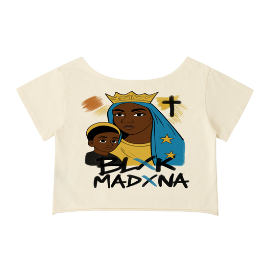 BLXK MADXNA- Off Shoulder Graphic Christian Tee
